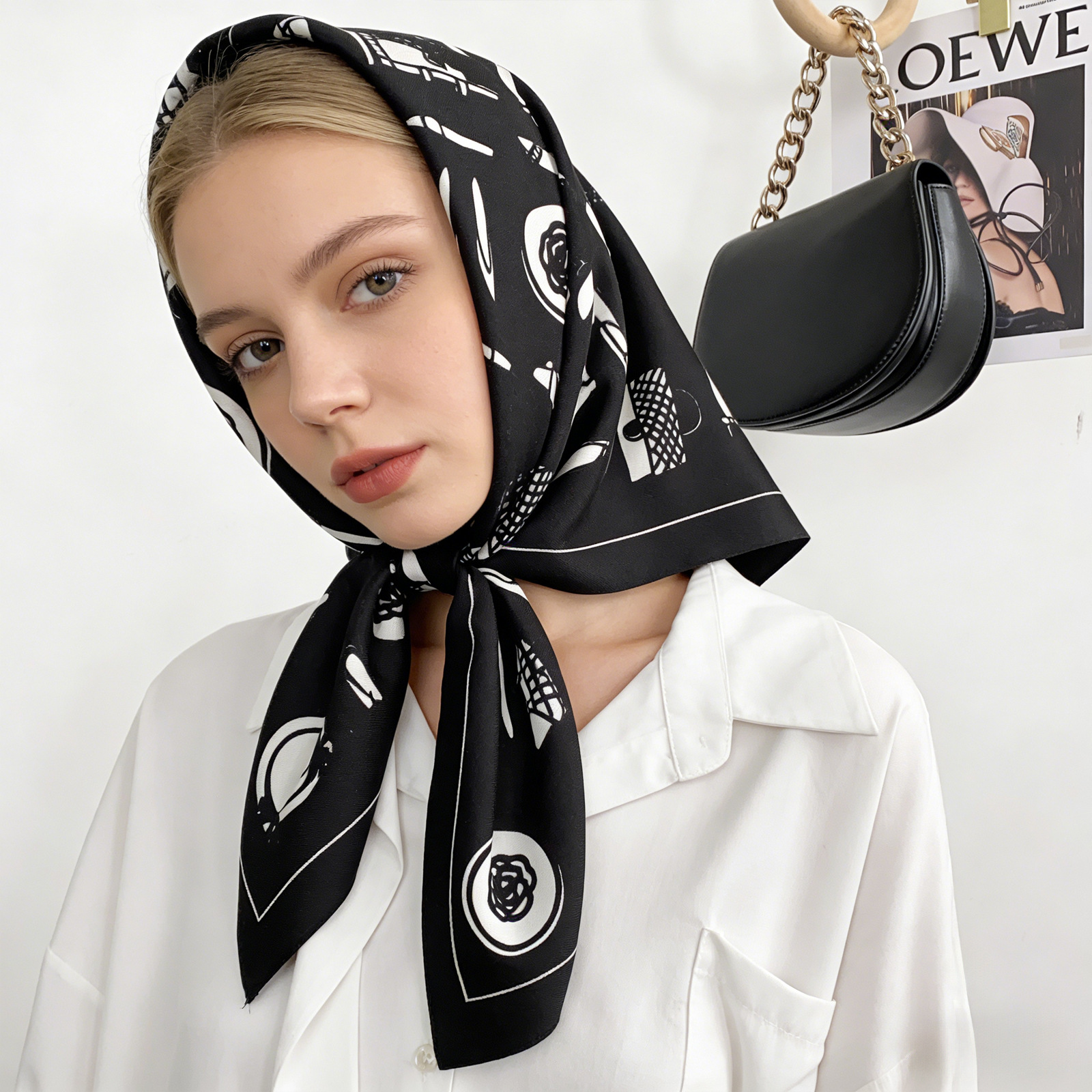 Foulard carré pour femme, hijab, bandana, écharpe en satin, châle coupe-vent imprimé pour femme, couvre-chef