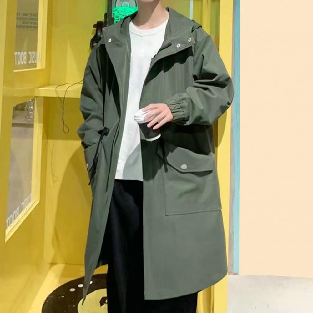Veste à capuche longue pour homme, manteau décontracté, streetwear japonais, Hip Hop, vert, automne, printemps