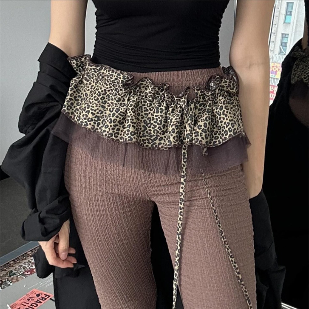 Hip-hop imprimé léopard hanche écharpe jupe chemise Extender doux bord à volants ceinture maille Y2K couche tenues ceinture