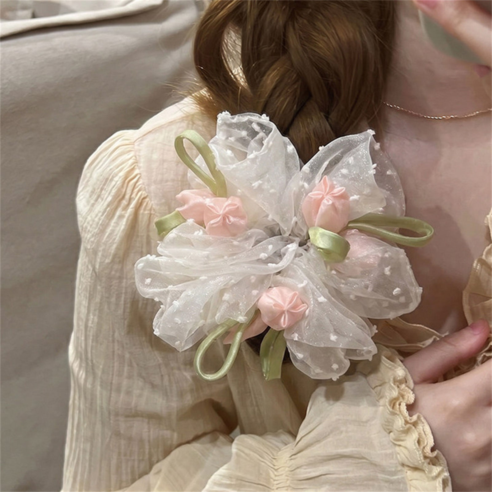 Chouchous extra larges en forme de tulipe pour coiffures chignon avec tissu en maille hautement élastique