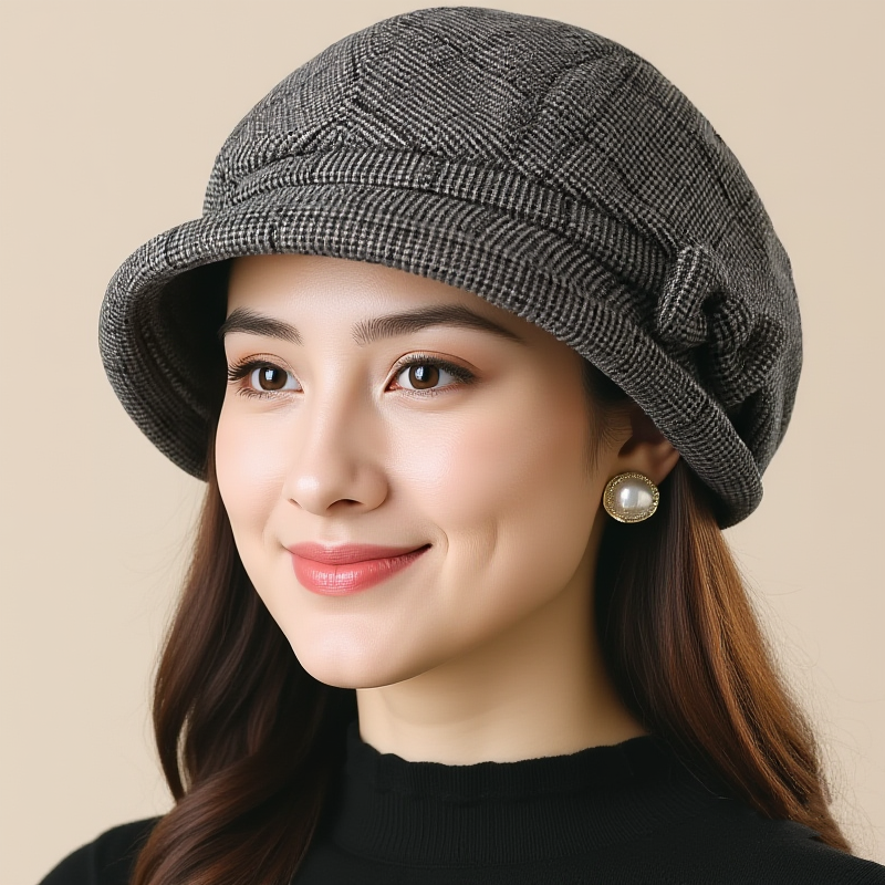 Béret élégant pour femmes avec nœud, bonnet à bord court, couvre-chef décontracté élégant et chaud pour femmes, cadeau pour mères, nouvelle collection automne hiver