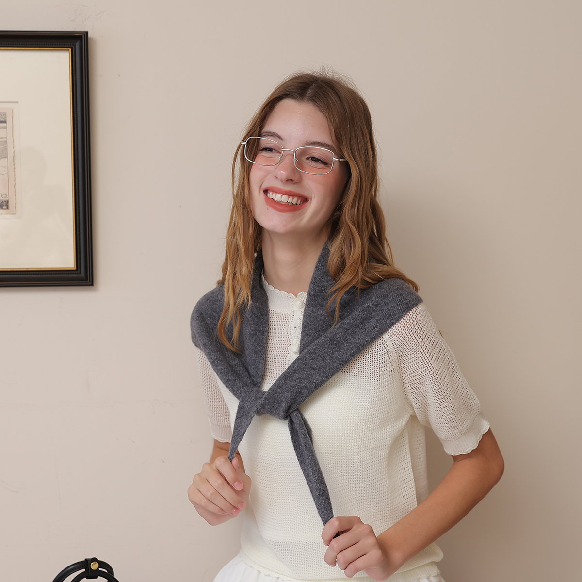 Écharpe triangulaire en laine unie pour femme, utilisable comme faux col décoratif, écharpe pour pièce climatisée et châle tendance
