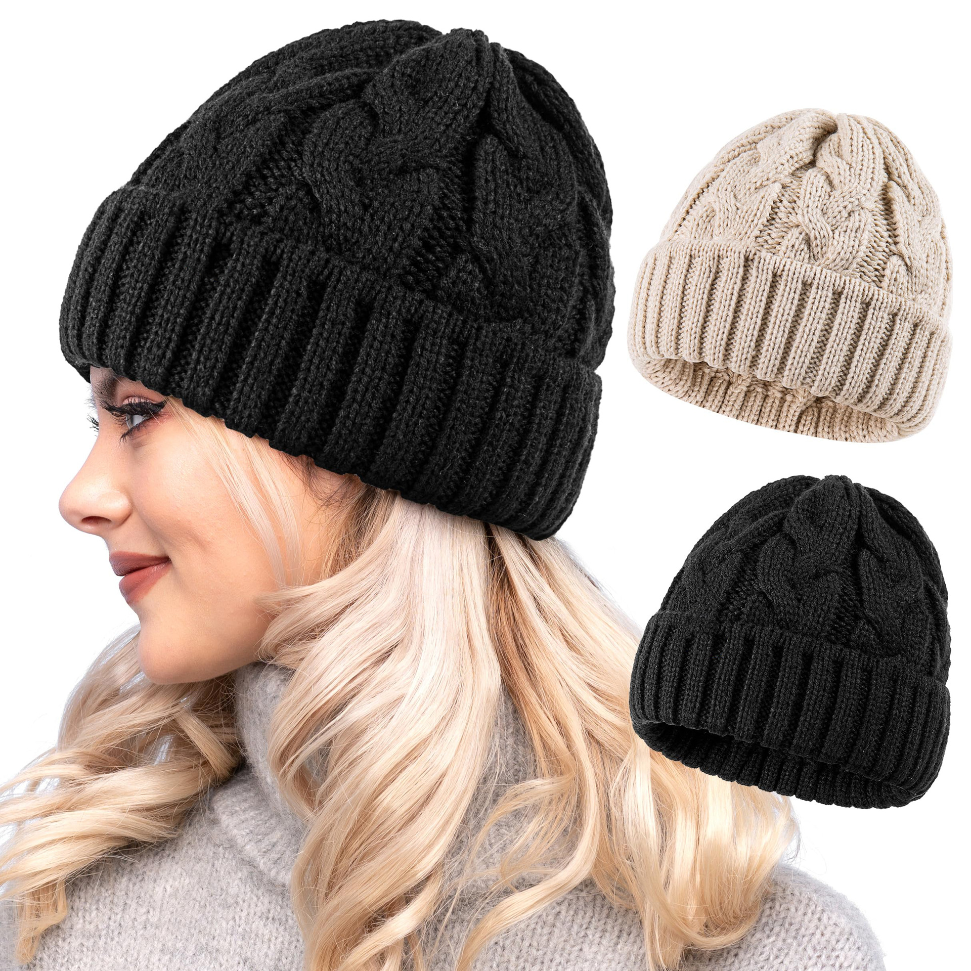 Chapeau chaud fait à la main pour Femme, Bonnet tricoté pour fille, épais et extensible, nouvelle collection automne hiver 2024