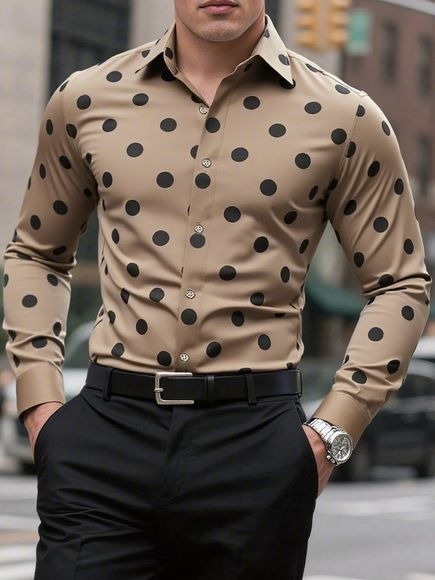 Chemise à manches longues pour hommes, chemise à revers tacheté, boutonnée, décontractée, respirante, confortable, tendance, nouvelle tenue polyvalente