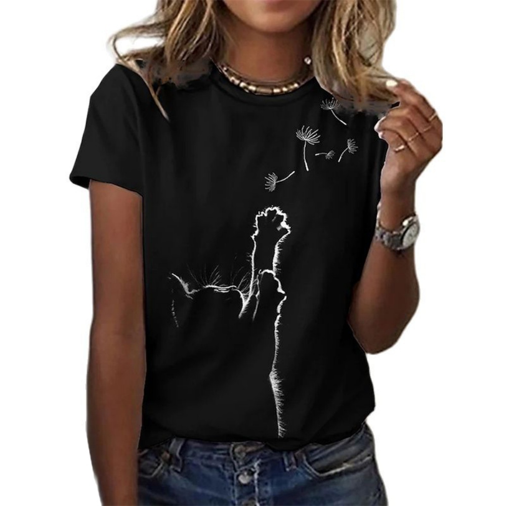 Mode femmes t-shirt chemisier à manches courtes T-Shirts Vintage Y2k Harajuku 3D chat impression vêtements noir Kawaii T-Shirts pour les femmes 2025