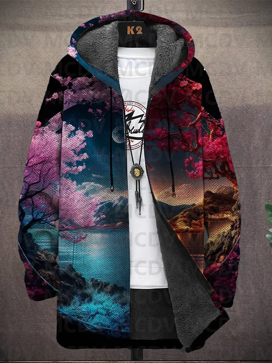 Cardigan à Capuche Imprimé de Style Japonais pour Homme, Veste à Deux Poches