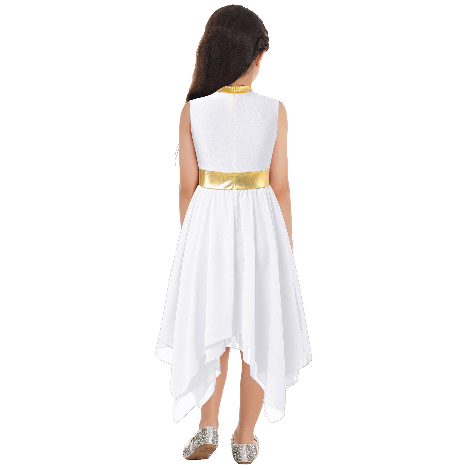 Tenue de danse lyrique moderne pour enfants filles, robe de culte de chorale d'église, robe métallique sans manches avec pantalon à jambes larges