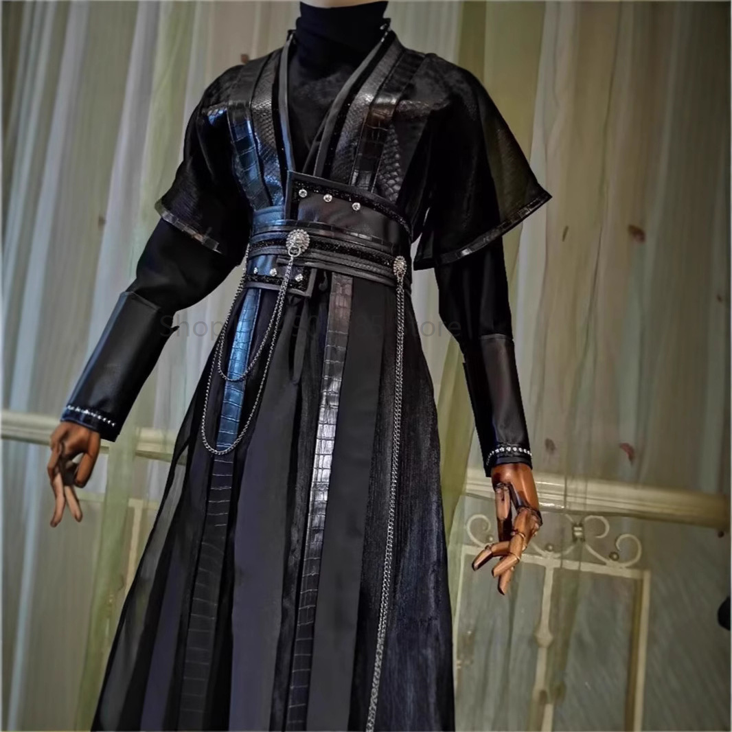 Costume traditionnel chinois Hanfu noir gothique foncé pour homme, tenue de cosplay moderne, costume de scène d'épée