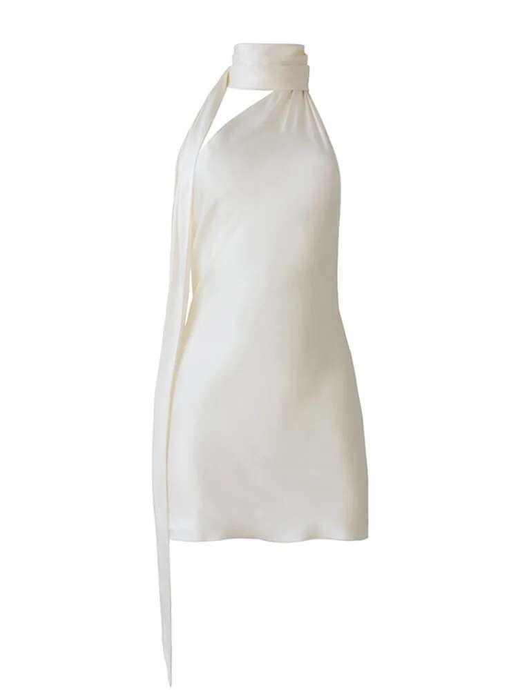 LGRQ 2026 Nouvelle Robe de Soirée Sexy Sans Manches et Dos Nu pour Femme, Robe Droite Unie à Col Halter Tendance 19J4317