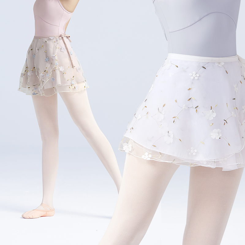 Femmes jupes de Ballet broderie florale Mini Wrap jupes de danse courtes 2 couches adulte grande fille Dancewear Performance Costumes de Ballet