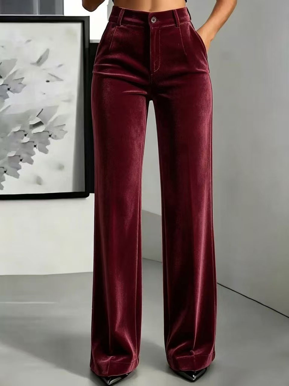 Nouveaux pantalons droits en velours pour femmes, pantalons simples à taille haute et drapés, bas décontractés à coupe ajustée et effet ventre plat.
