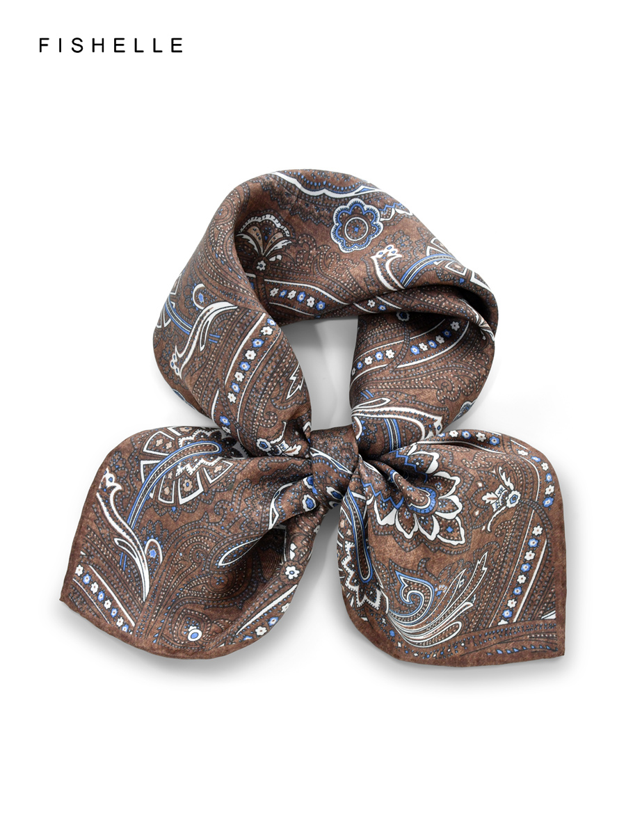 Marron Paisley 100% foulard en soie naturelle sergé femmes châle enveloppement hommes foulard cravate poche carré cadeaux d'affaires mouchoir 50 cm