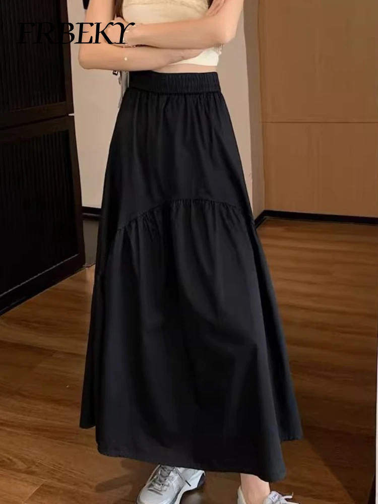 Jupe longue plissée à taille élastique pour femmes, ligne A élégante, mode simple, bustier document solide, épissage coréen, automne, nouveau