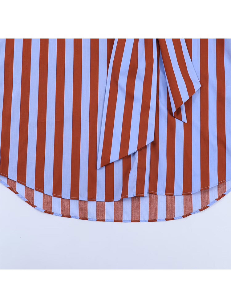 Chemisier Popeline Rayé Ample et Polyvalent à Manches Longues et Nœud Décoratif pour Femme – Collection Printemps