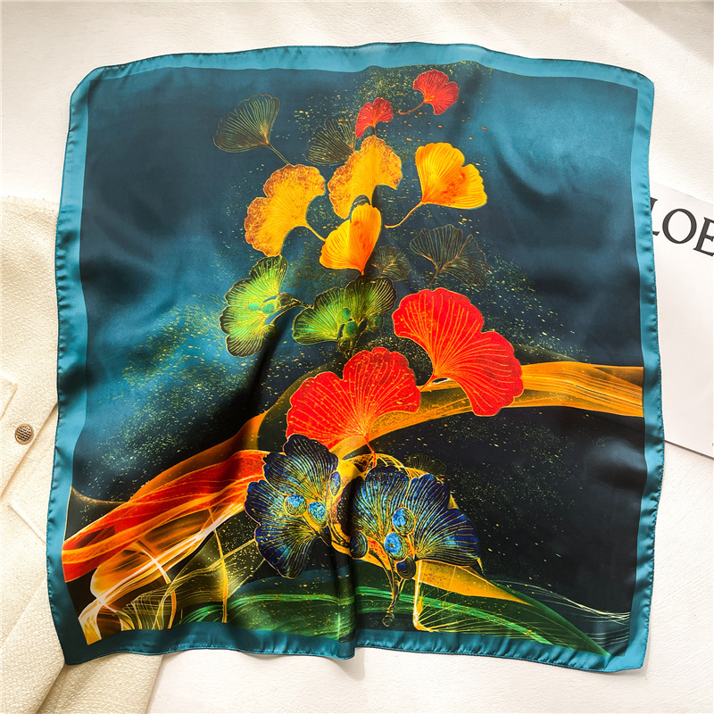 Foulard carré en soie feuille de Ginkgo coloré pour femme, foulard de luxe, bandeau, cravate, bandes de cheveux, nouvelle collection printemps été