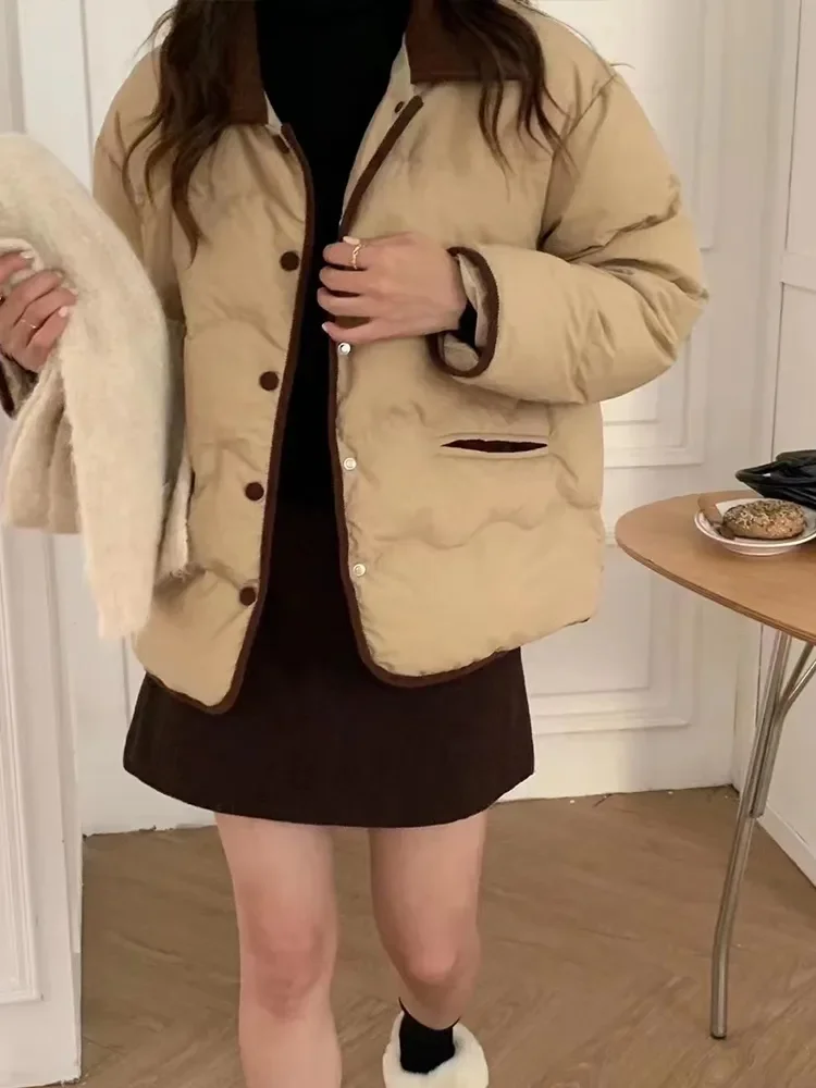 Veste matelassurera en coton à simple boutonnage pour femme, manteau monochrome, manches longues, chaud, mode coréenne, décontracté, automne, hiver