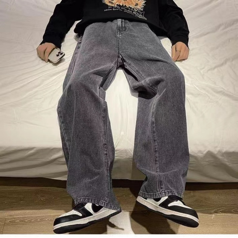 Jean ample en polaire pour hommes, taille élastique, jambes larges, pantalon en Denim Y2K, droit et confortable, vêtements de marque, hiver