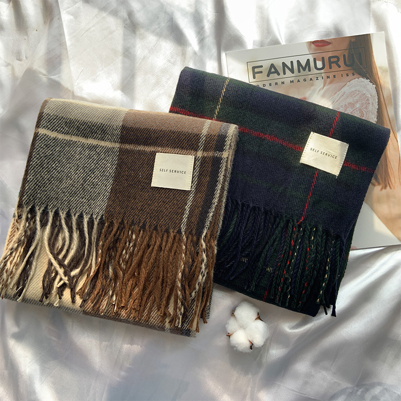 Écharpe à carreaux de luxe en cachemire chaud pour femme, Long Bandana Pashmina, châle et enveloppes à pampilles, Design 2024, hiver