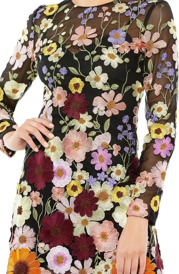 Robe de soirée à fleurs pour femmes, Inde, Dubaï, Maroc, appliques florales, robe de Rh, mariage éducatif, Rh, mini robe, caftan marocain