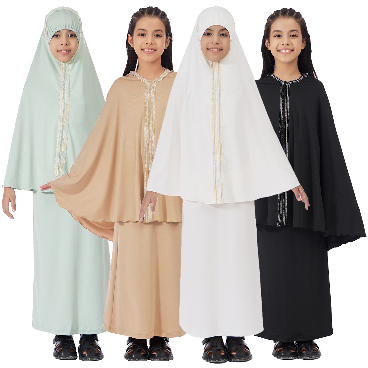 Robe Hijab à capuche pour enfants musulmans, 2 pièces, vêtement de prière, jupe Khimar modeste, ensembles Abaya, couverture complète, vêtements Eid Ramadan