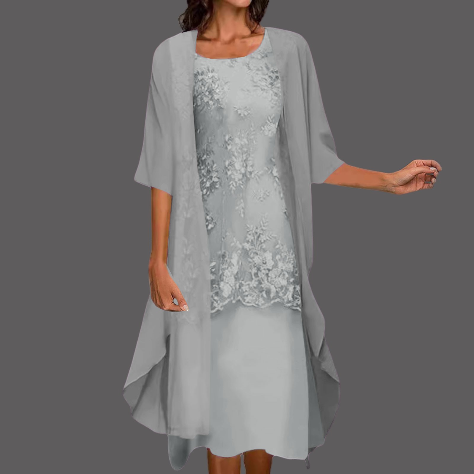 Robes pour filles femmes décontracté robe brodée col rond robe élégante demi manches en mousseline de soie châle robe Mujer Elegante