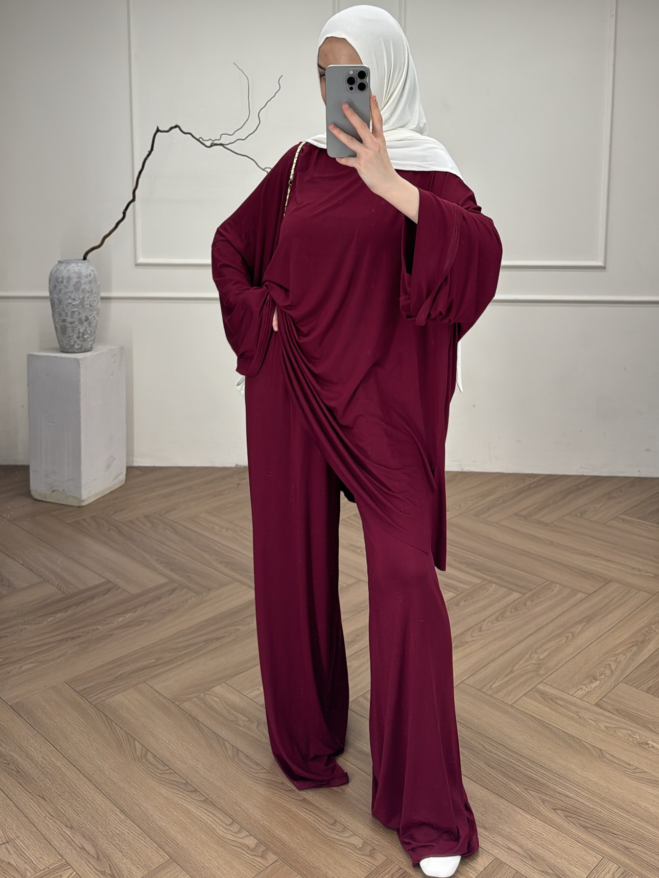 Ensemble 2 Pièces Aïd pour Femme : Haut et Pantalon Large – Style Marocain, Dubaï, Islamique – Blouse et Pantalon Modeste pour le Ramadan – Tenue Arabe