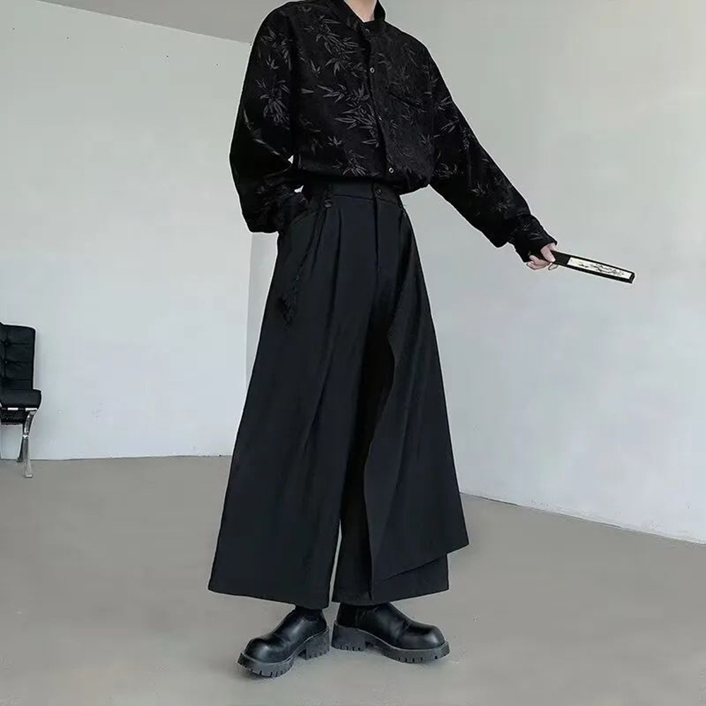 Jupe pantalon Double couche pour hommes, pantalon de samouraï gothique, Style foncé japonais, décontracté, Hakama, jambes larges, vêtements pour hommes, 2024