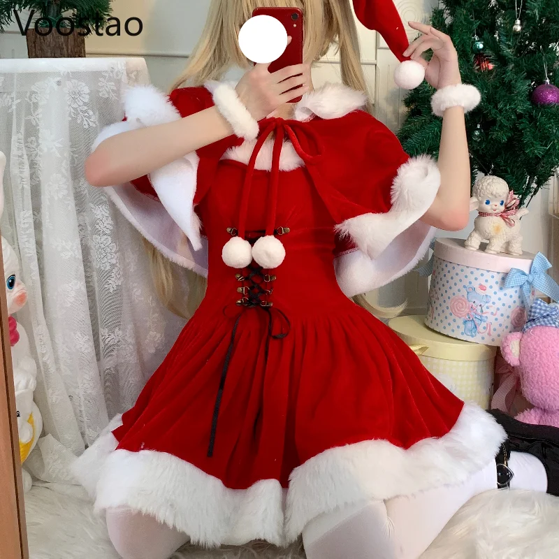Robe châle rouge de Noël pour femme, patchwork en peluche douce, mini robe de soirée mignonne, robe Kawaii Everak, robe de proximité pour femme, automne et hiver
