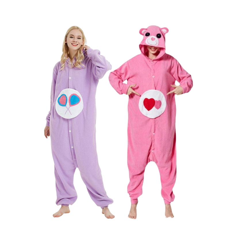 Pyjama Animal Multiple pour adultes, body à capuche, combinaison de couleur unie, dessin animé, unisexe, jeu de rôle à domicile, ours soleil, mignon Couple, costume chaud