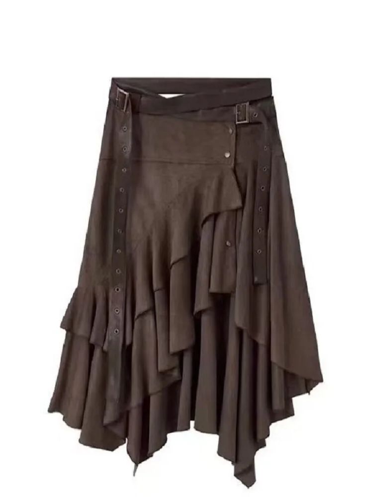Jupe longue mi-longue marron pour femmes, Y2K Harajuku, mode de rue, Vintage, rétro, élégante, vêtements pour femmes, 2025