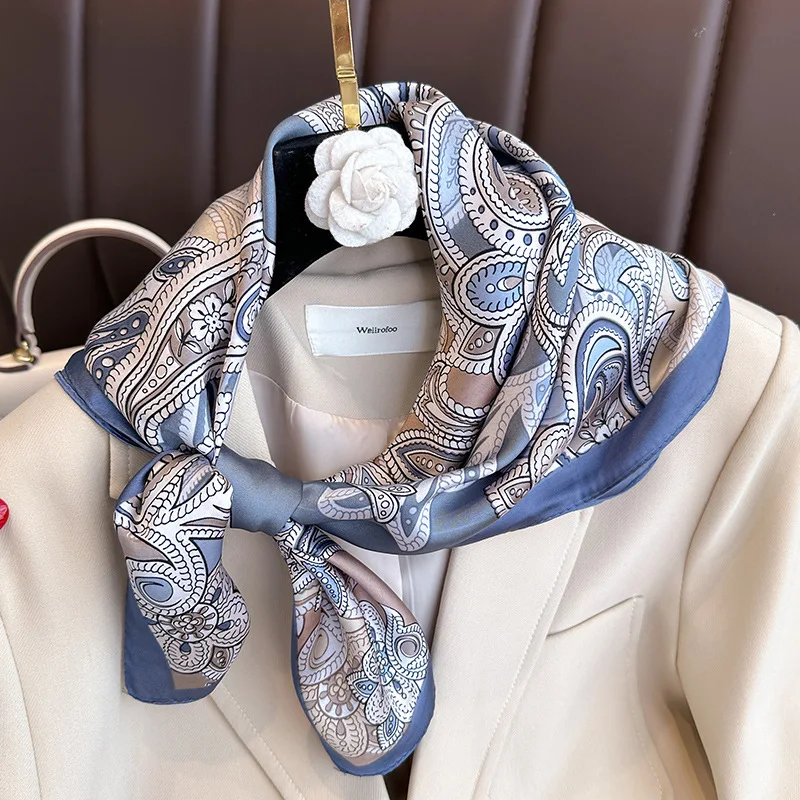 Écharpe carrée à imprimé cajou pour femme, foulard en satin doux, bandeau de sauna, bandeau Hijab, ruban de sac à main, paisley rétro, femme