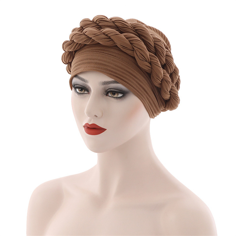 Turban à Double Tresses pour Femmes Musulmanes, Chapeau Islamique, Bonnet Rond
