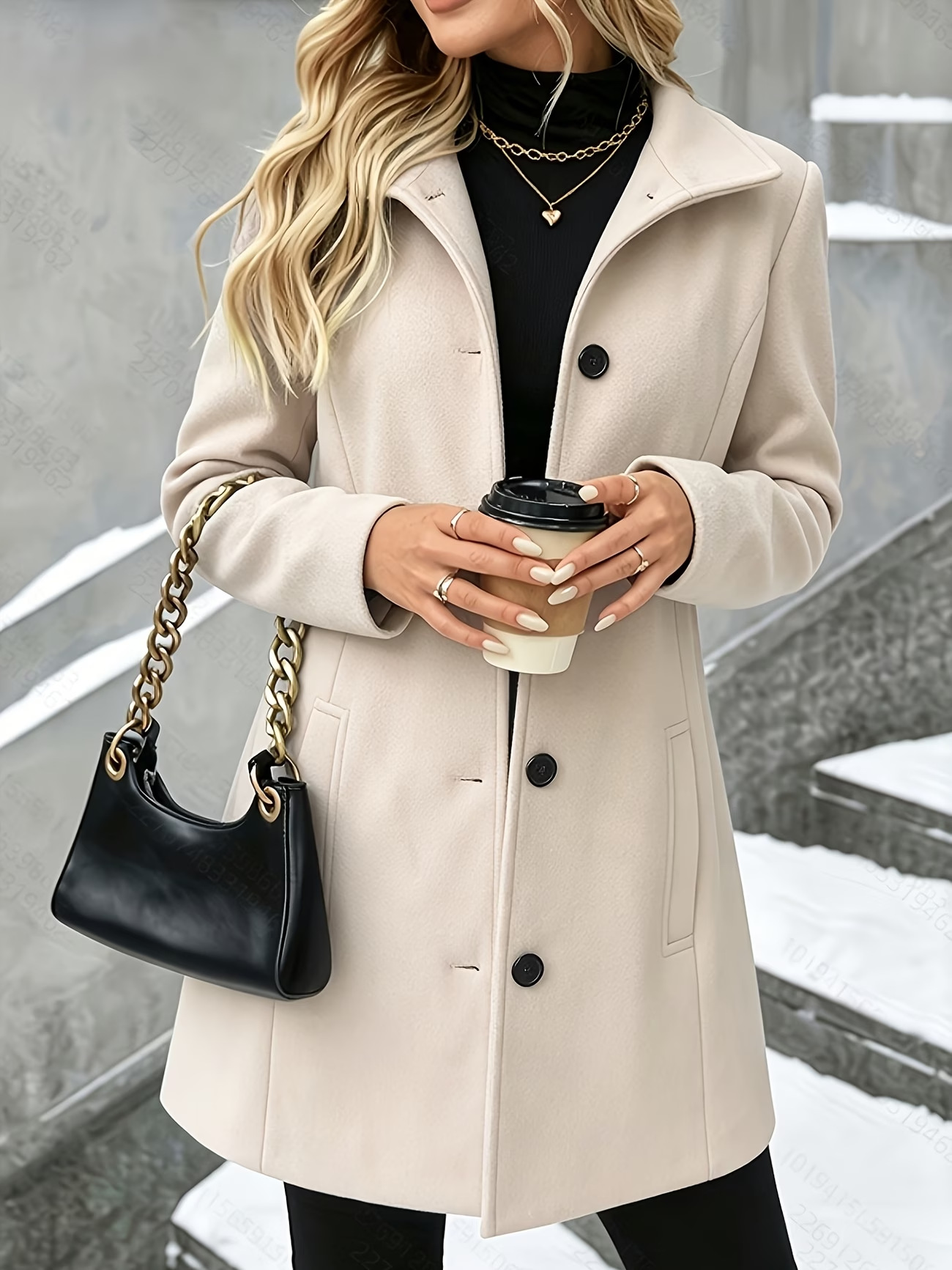 Manteau en laine mi-long pour femme, nouveau style automne-hiver, manteau décontracté à bouton unique, col rabattable, vêtement d'extérieur classique et élégant