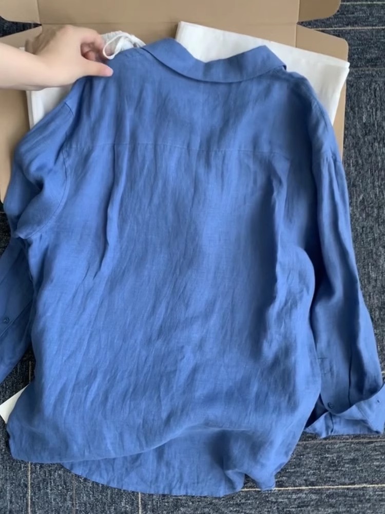 Décontracté bureau dames travail couleur unie chemise en lin à manches longues printemps été simple boutonnage coupe ample mode femmes Blouses hauts