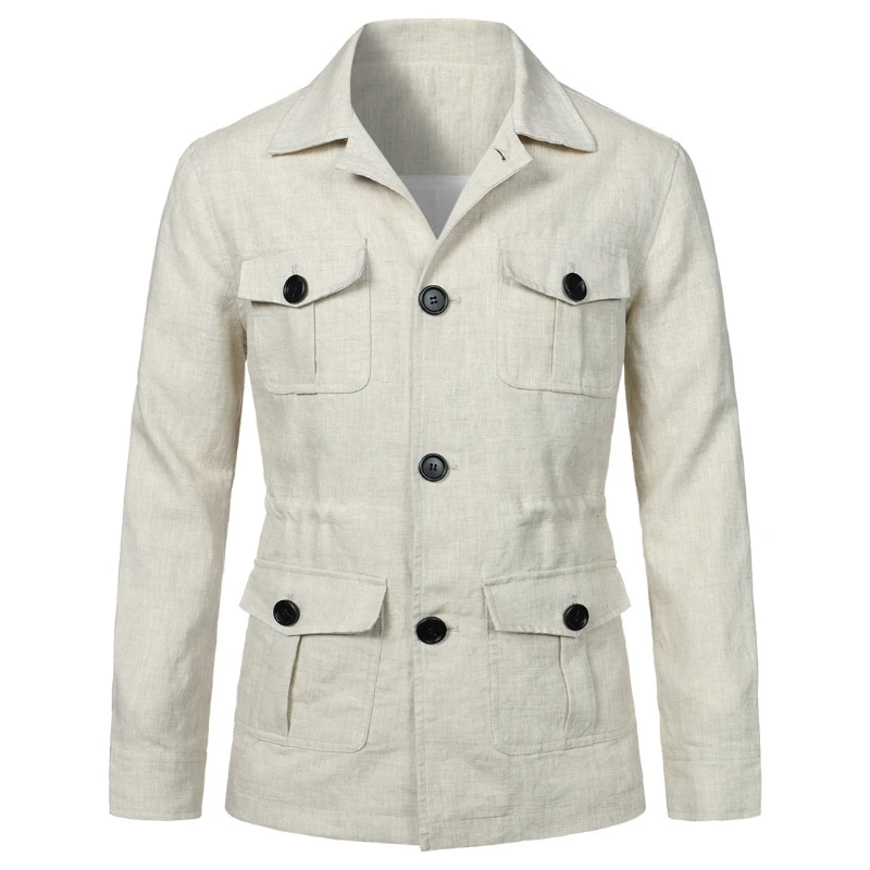 Veste à simple boutonnage pour hommes avec poches, col rabattu, manches longues, épissure régulière décontractée, manteau monochrome, automne, hiver