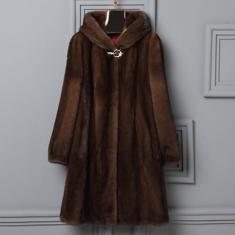 Manteau long en vison pour femme, veste chaude décontractée à capuche, nouvelle collection hiver