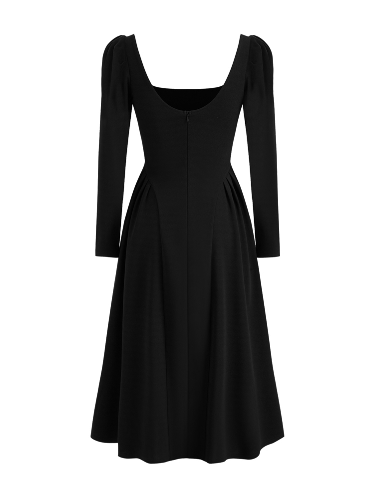 Robe pull à col carré pour femme, style décontracté et élégant, manches longues, couleur unie, polyester, nouvelle collection 2025