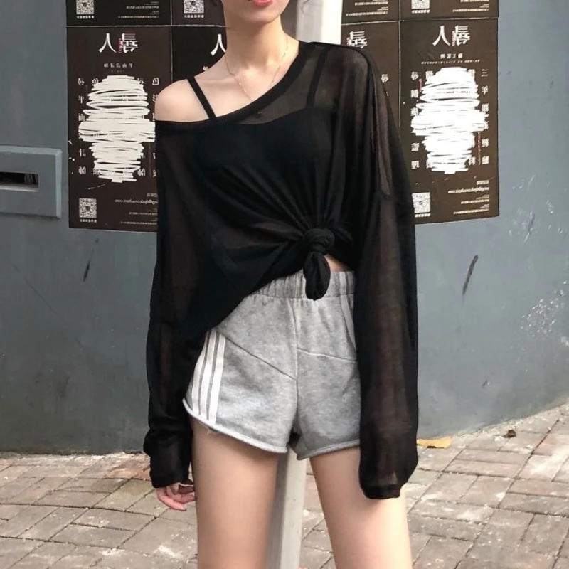 Mode coréenne femmes pure lâche t-shirts été décontracté résistant au soleil loisirs à manches longues coupe propre Style Ulzzang