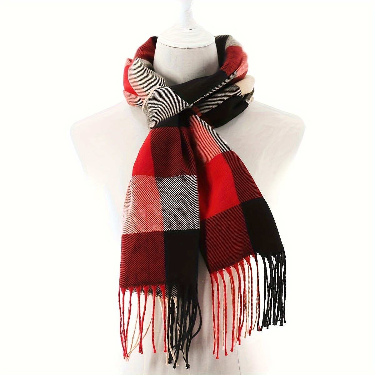 Écharpe à carreaux Imitation cachemire unisexe, doux et solide, châle d'hiver pour femmes, nouvelle enveloppe Bandana Pashmina gland, foulard épais et chaud