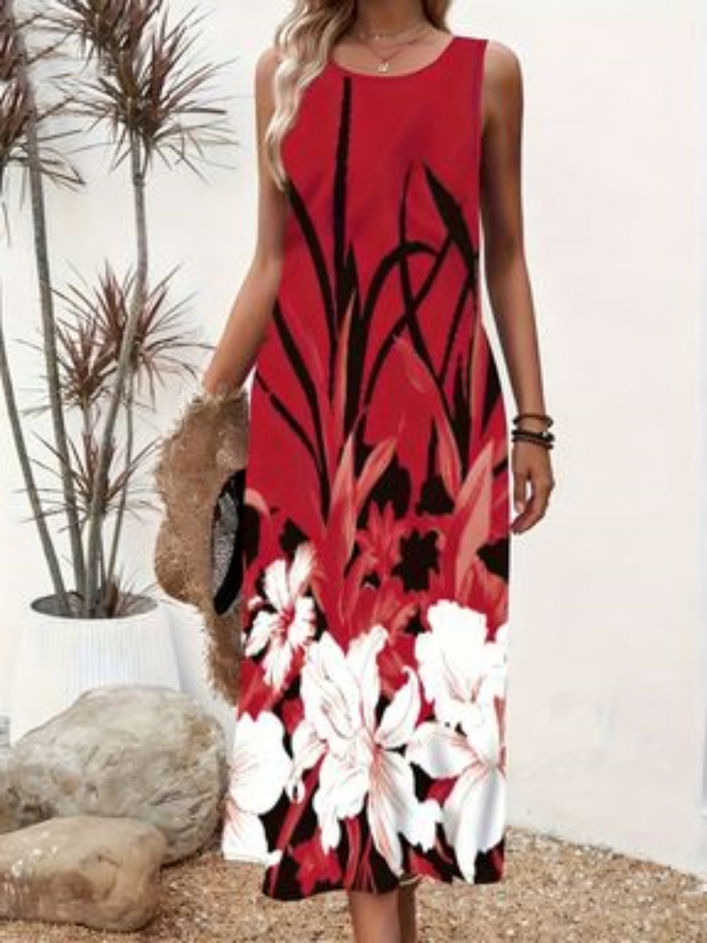Robes décontractées élégantes à motifs floraux pour femmes, robe longue sexy sans manches, nouvelle collection été, vêtements de rue pour femmes