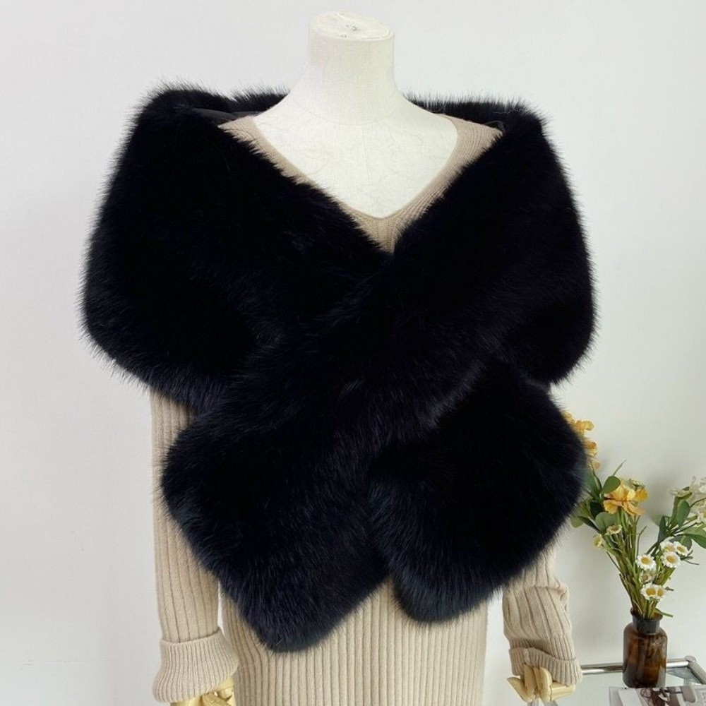 Nouveau Faux fourrure croix écharpe doux hiver chaud longs Ponchos Cape épaissir coupe-vent moelleux châle enveloppement