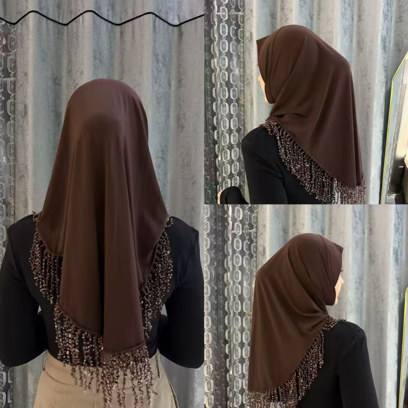Hijab prêt-à-porter musulman avec châle à franges instantanées, couvre-chef tendance pour femmes