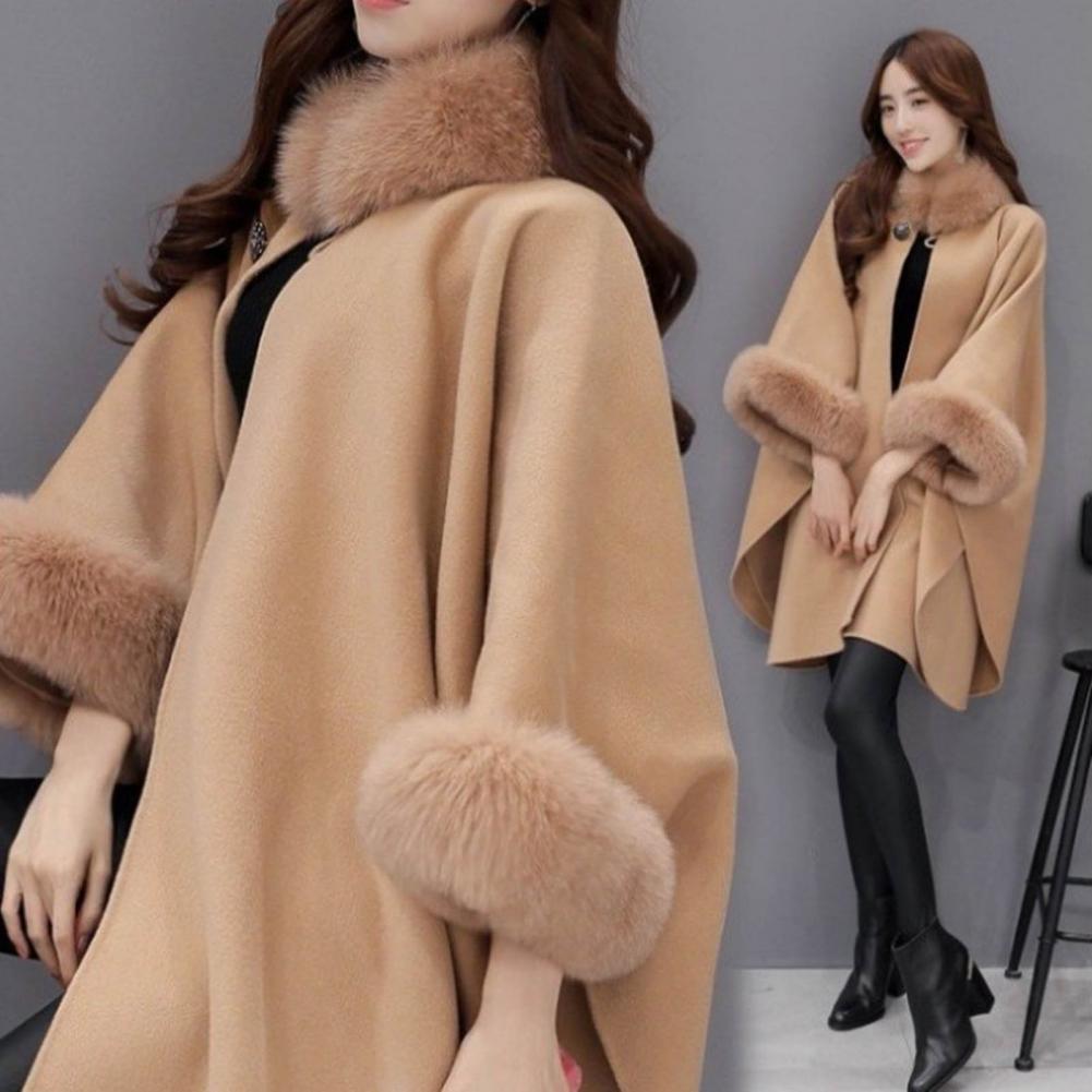 Populaire femmes Cape manteau automne hiver chaud ample mi-long Poncho manteau tout Match femme Poncho manteau pour un usage quotidien