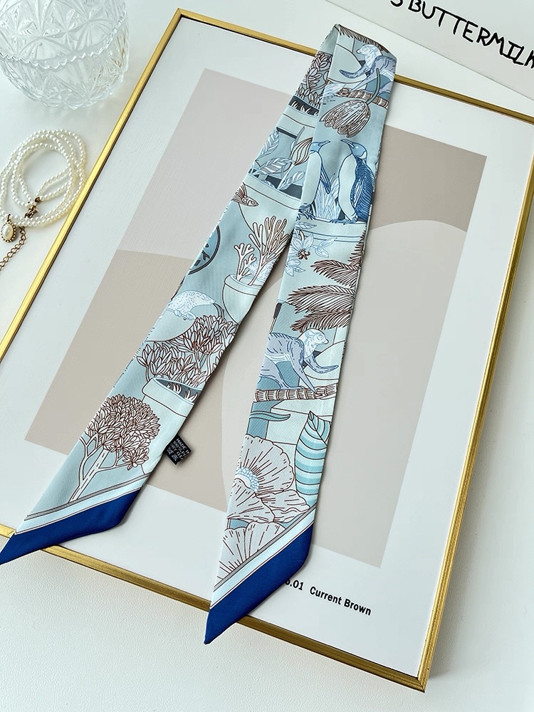 Foulard en soie polyvalent pour décoration de sac à main, cadeau pour femmes, ruban de cheveux à la mode, sangle de cravate, accessoire animaux de la Jungle