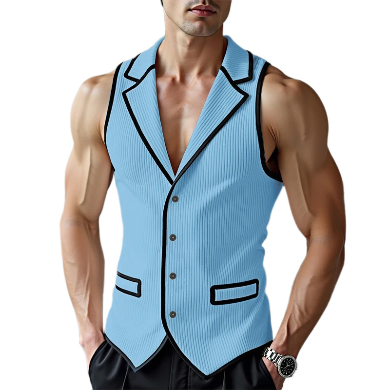 Gilet en velours côtelé pour homme, coupe ajustée, col rabattu, sans manches, pour costume, usage quotidien, patchwork, soirée, banquet, vêtement d'extérieur sans manches