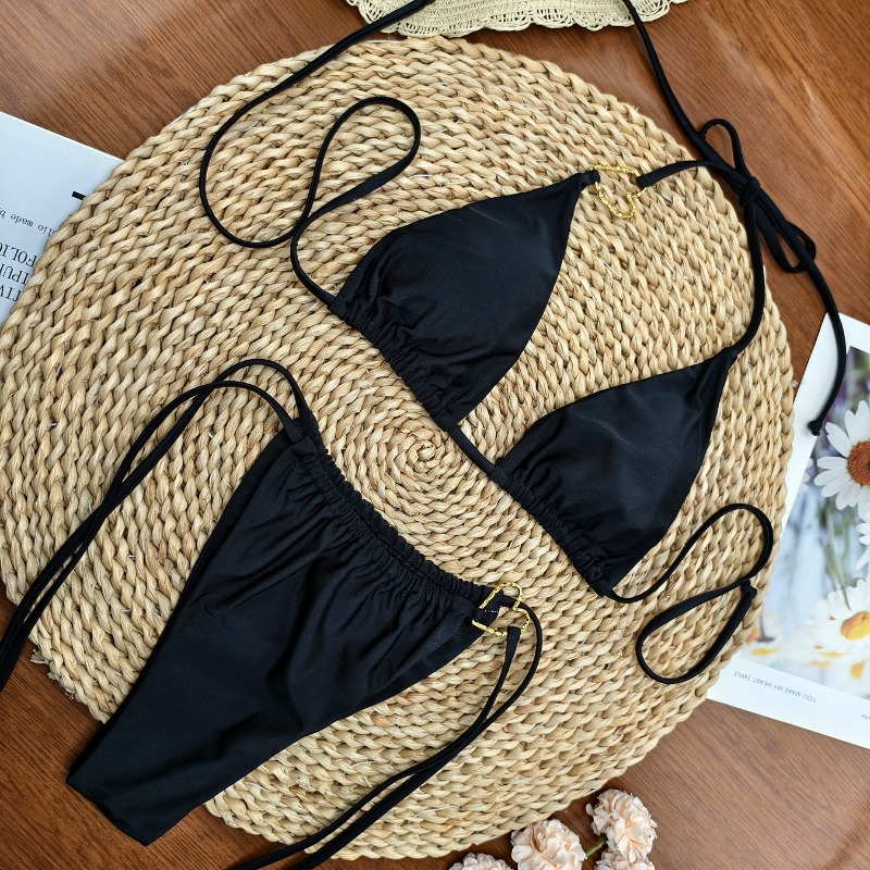 Ensemble de bikinis deux pièces pour femmes, haut de bikini triangle à nouer, bas de maillot de bain brésilien à nouer