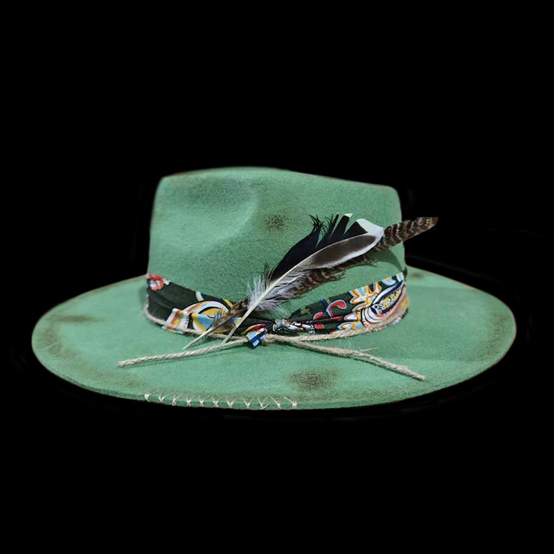 Chapeau haut-de-forme de Style ethnique avec ruban en détresse 100% laine Pure laine Fedra chapeaux automne hiver extérieur chaud mode Jazz chapeau