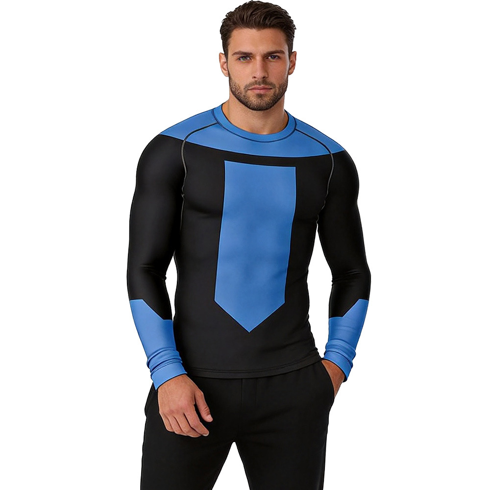 Haut de course à manches longues et col rond pour l'entraînement en extérieur, costume de cosplay invincible, t-shirt de plongée anti-UV
