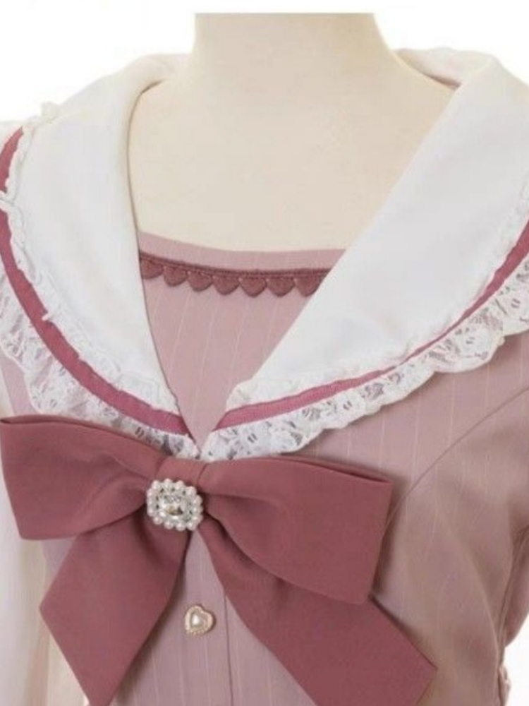 Robe japonaise faux deux pièces à carreaux pour femmes, en dentelle, Patchwork, fée Grunge, manches bouffantes, Y2k, esthétique JK, nœud doux