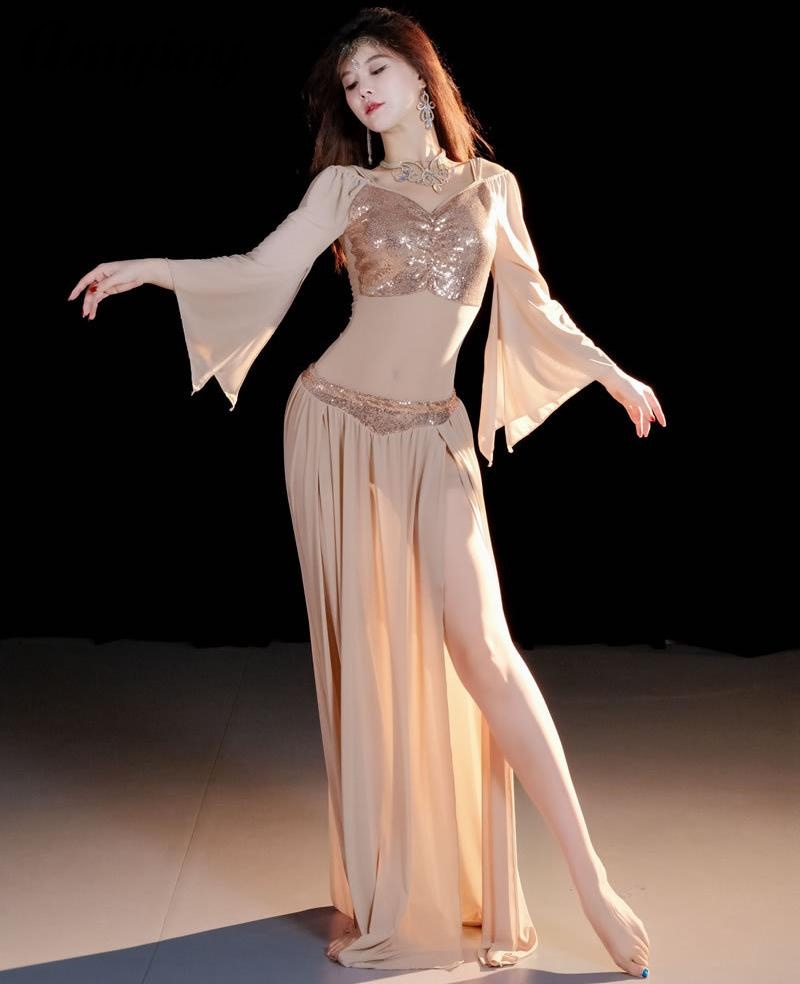 Nouvel ensemble de costumes de danse orientale en maille pour la pratique et les spectacles de danse du ventre pour femmes